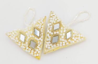 White Beaded Mirror Tassels Latkan, Bridal Tassels, Decorative Tassels
